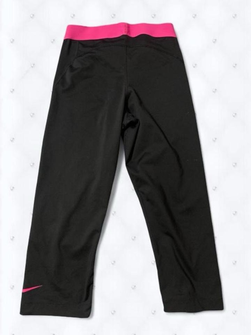 Nike black capri leggings with pink waistband and pink Nike swoosh